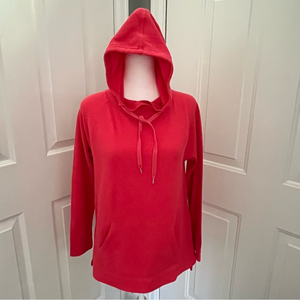 Chaps Sports Hoodie Women S/P Coral Cotton Waffle Knit Beach Active PreppyResort - Picture 8 of 9